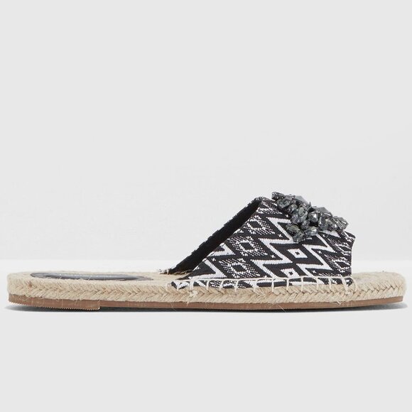 NWT Topshop black & white textile smoked crystal bejewelled flat slide sandals - Picture 4 of 12